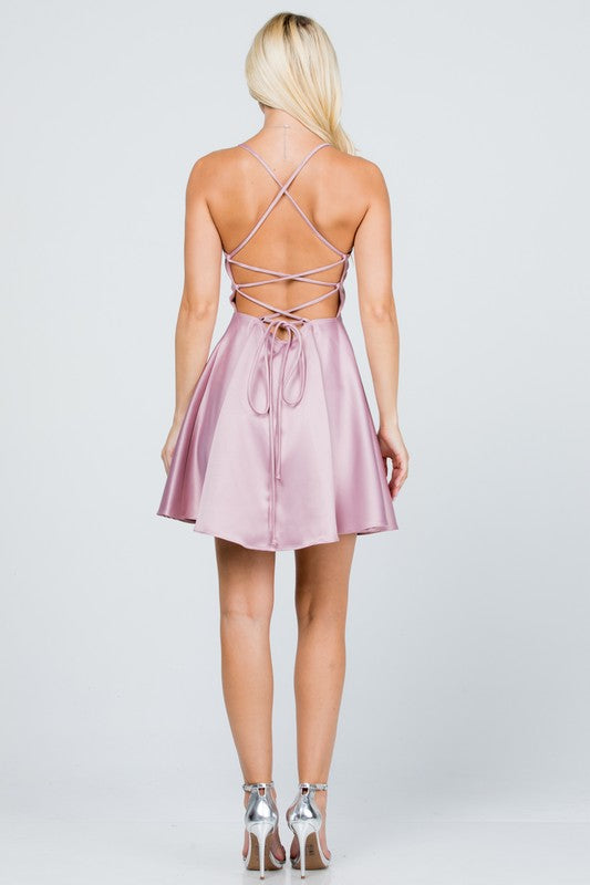 Sleeveless Lace-Up Fit & Flare Party Mini Dress