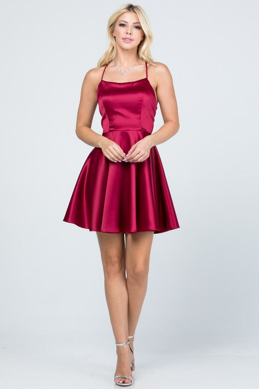 Sleeveless Lace-Up Fit & Flare Party Mini Dress