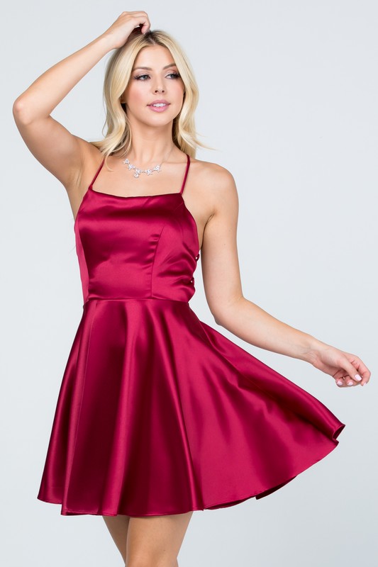 Sleeveless Lace-Up Fit & Flare Party Mini Dress