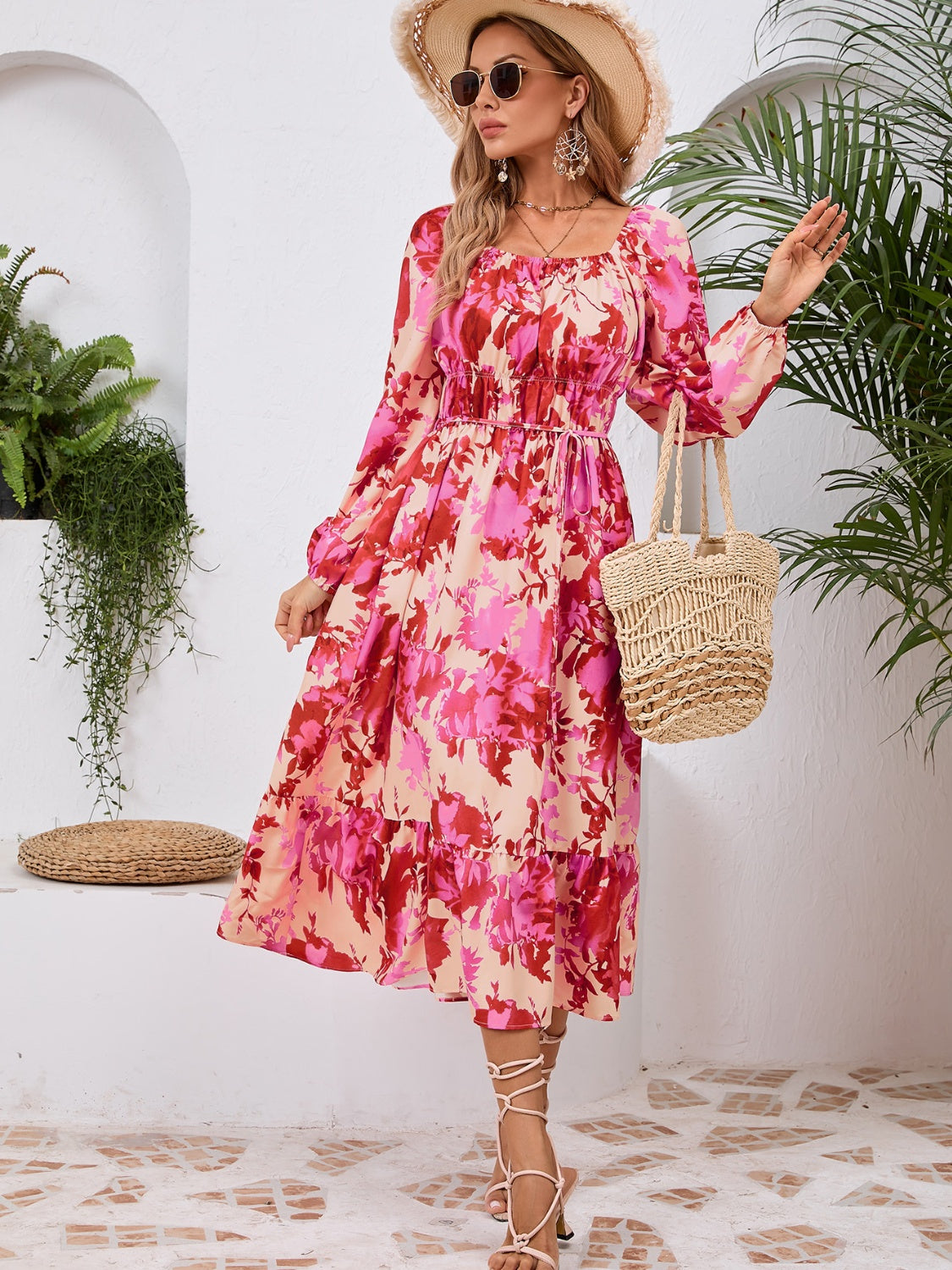 Floral Printed Long Sleeve Midi Dress