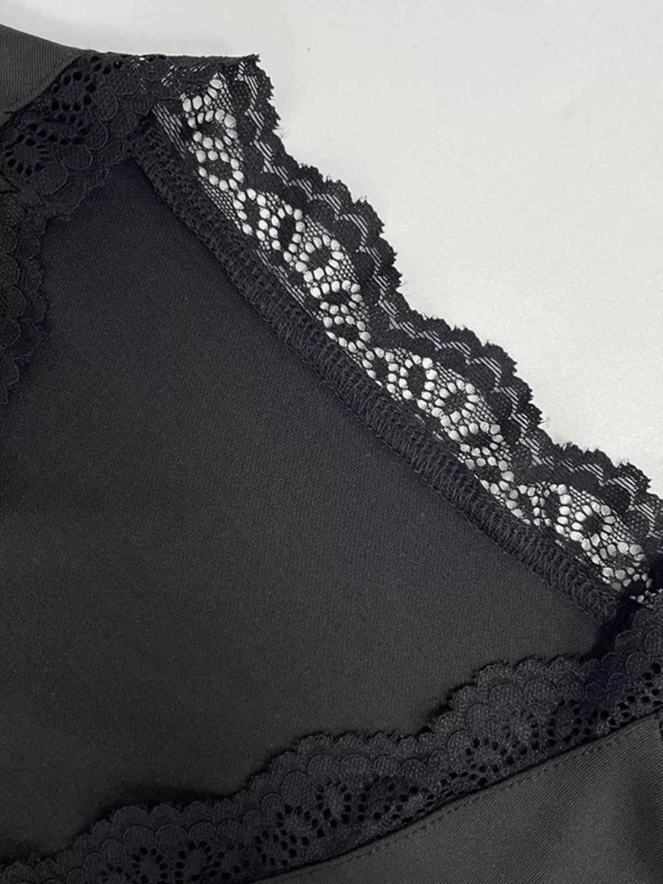 Lace Trim Bell Sleeve Tie Blouse