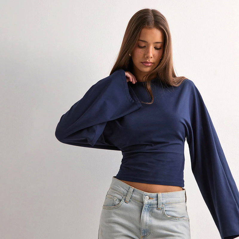 Round Neck Long Sleeve Top - Waist-Tight Fit - Fashions Envy