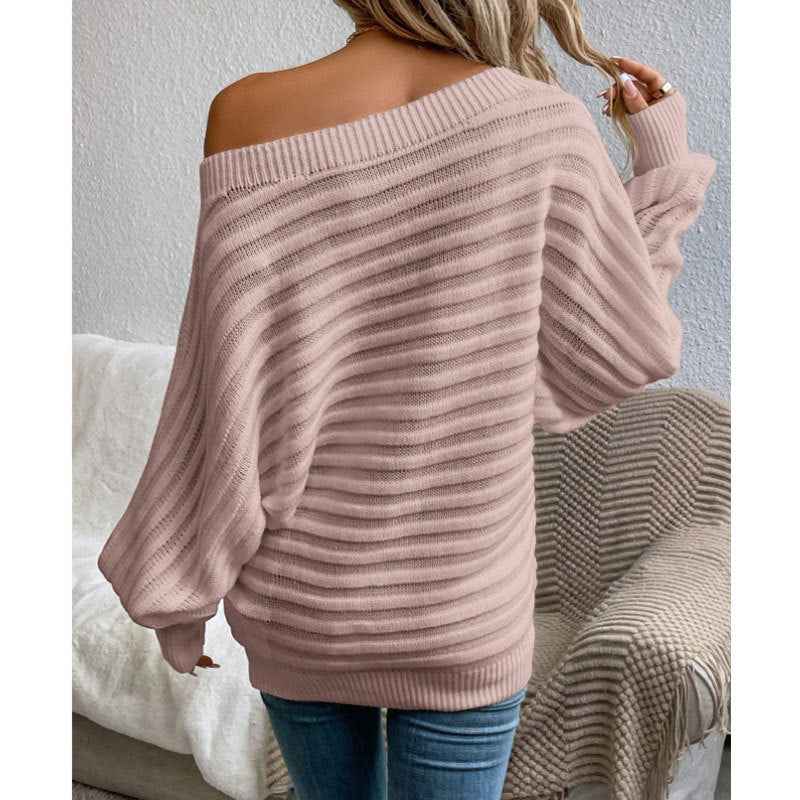 Off-Shoulder Sweater - Cozy Batwing Knit Top