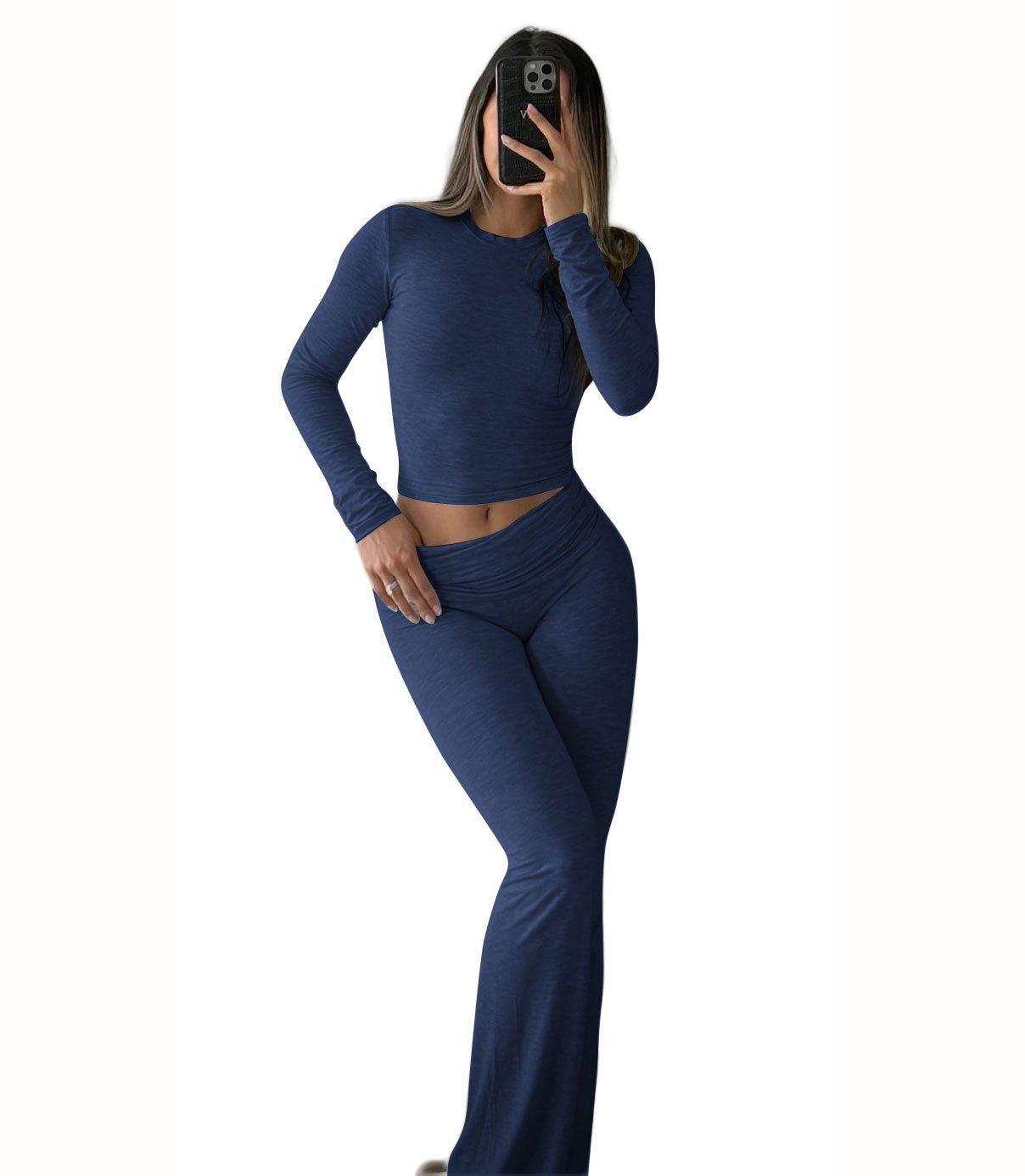Sports Two Piece Set - High Waisted Flared Pants Streetwear