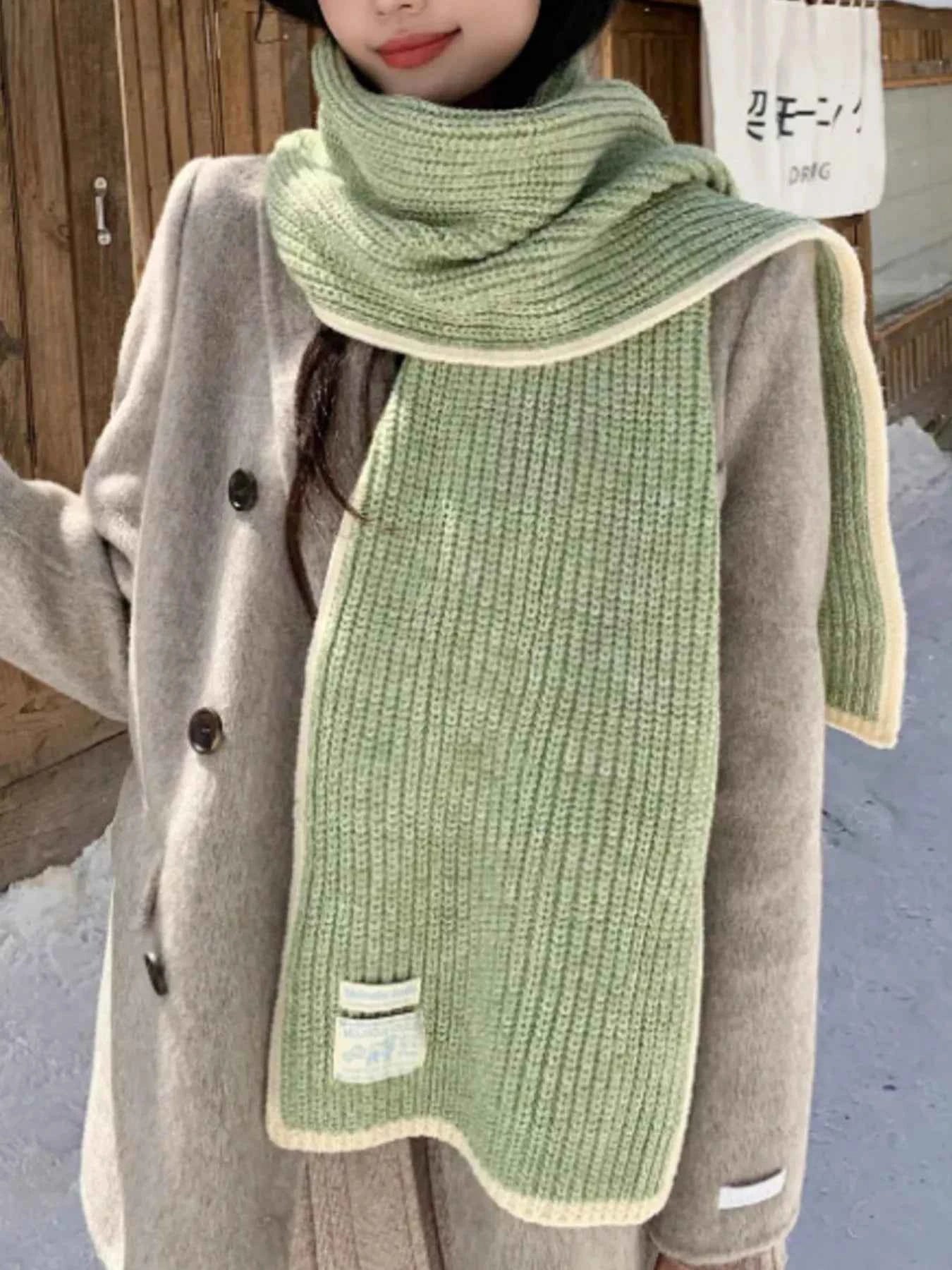 Contrast Trim Knitted Winter Scarf