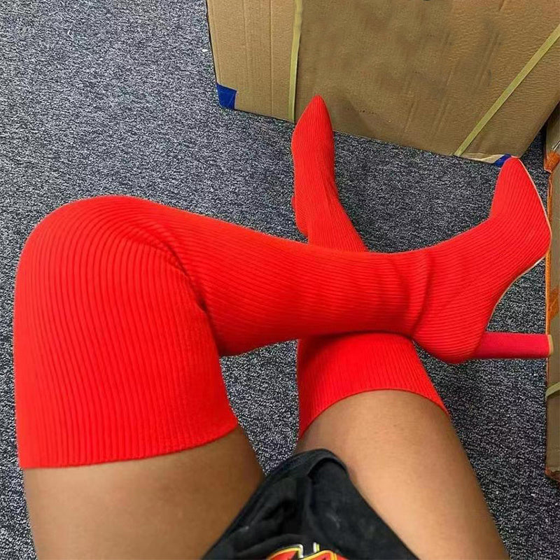 Over-the-Knee Boots - Pointed Toe High Heel Stretch