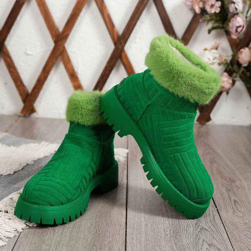 Women's Winter Ankle Boots - Thick Sole Plush Snow Boots - Fashions Envy