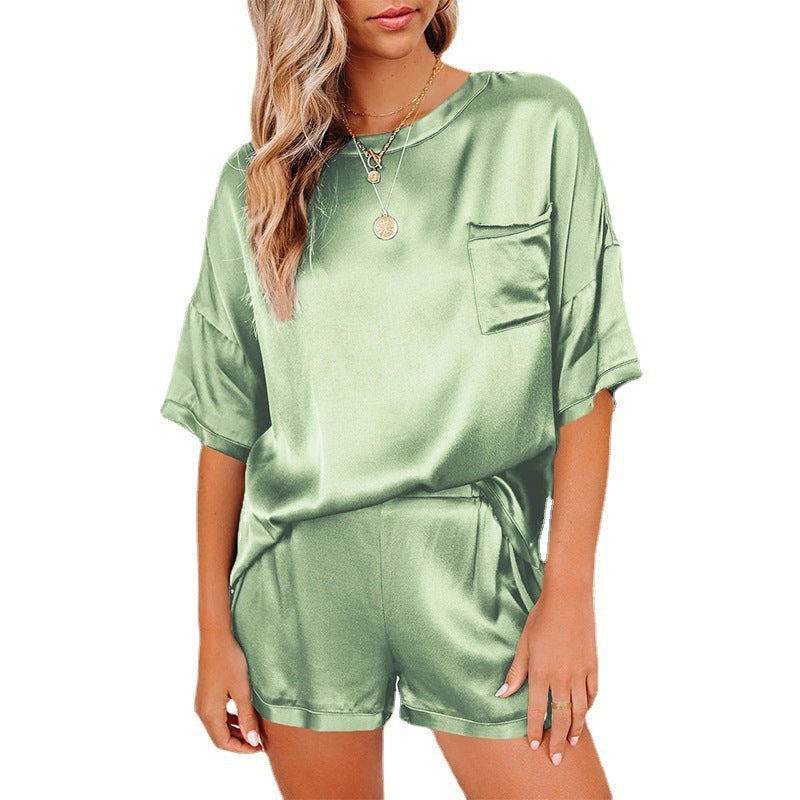 Silk Pajama Set - Short Sleeve Sleepwear Loungewear