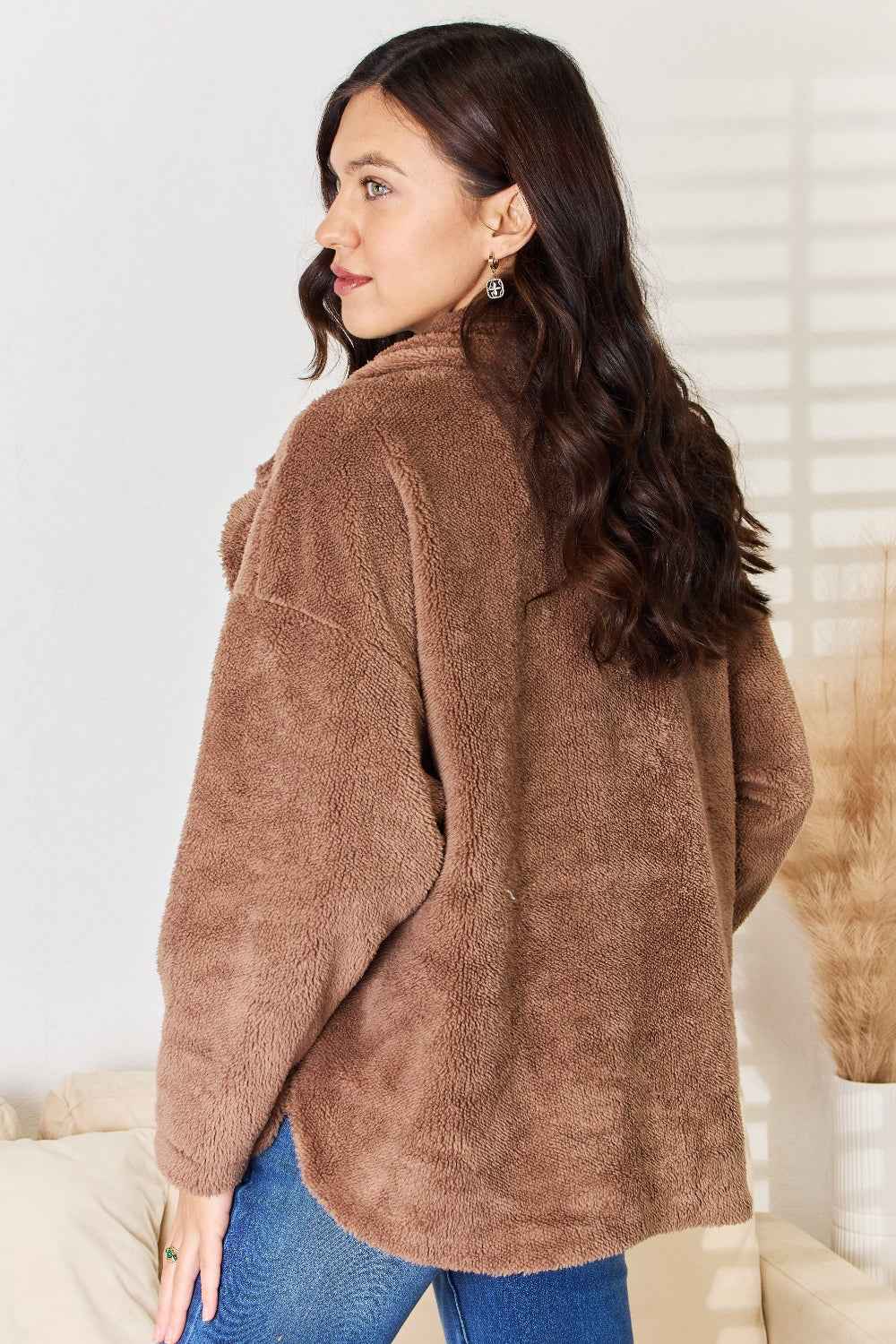 Women's Culture Code Double Breasted Fuzzy Coat - Luxury Structured Winter Outerwear