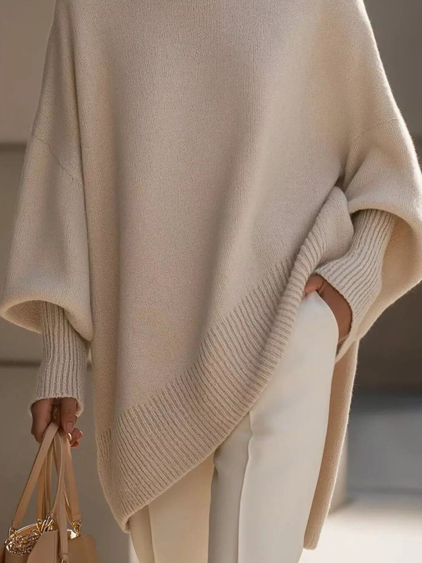 Oversized Sweater - Ribbed Batwing Sleeve - Fashions Envy