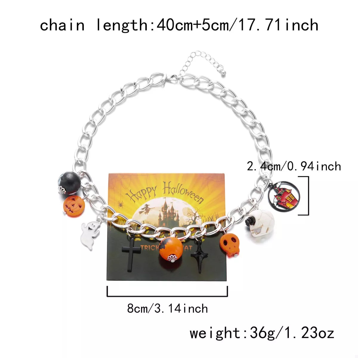 Halloween Charm Chain Necklace - Spooky Statement Jewelry - Fashions Envy