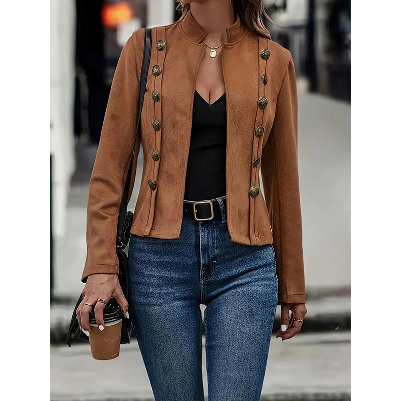 Women's Faux Suede Notch Lapel Open Front Blazer
