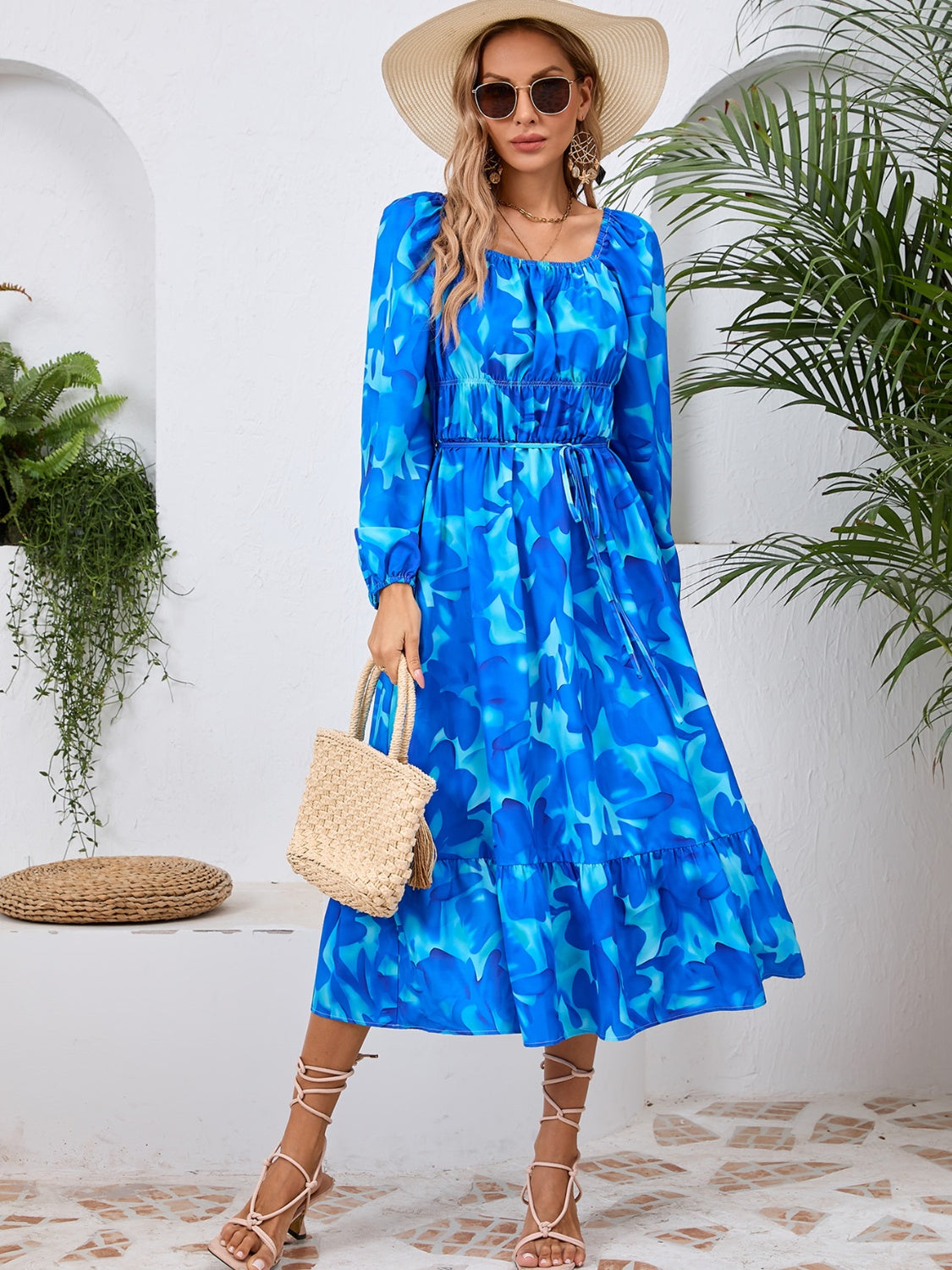 Floral Printed Long Sleeve Midi Dress