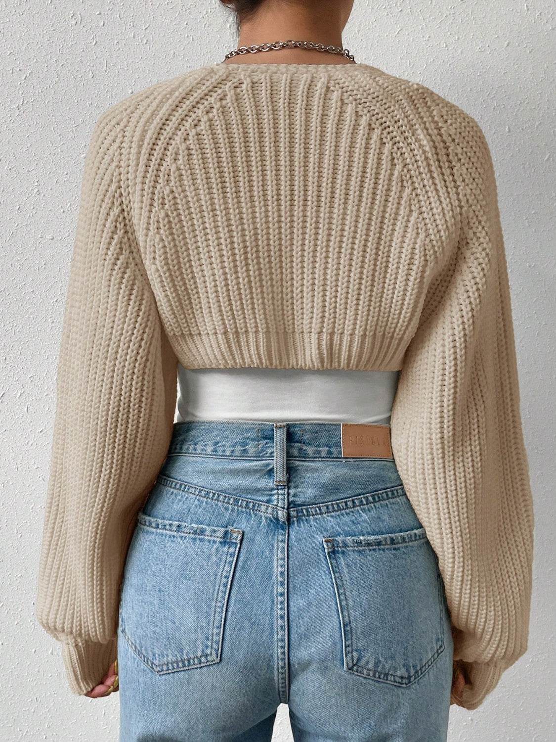 Honey Open Front Long Sleeve Cropped Cardigan - Fashions Envy