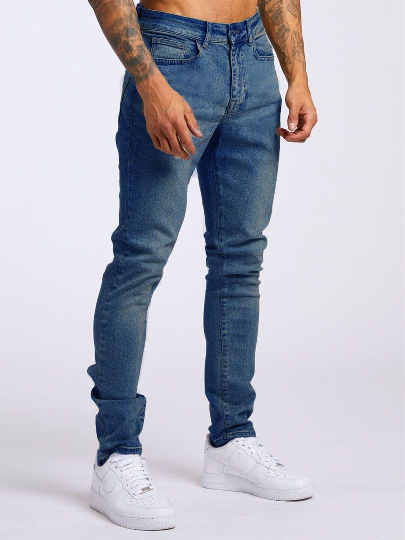 Men's High Waist Slim Fit Jeans - Casual Fashion Denim