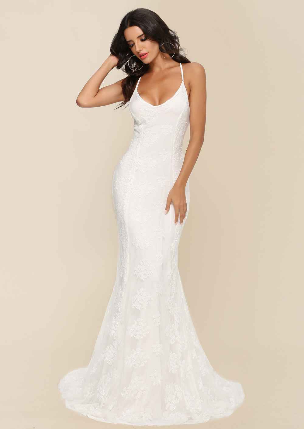 V-Neck Wedding Dress - Elegant Trailing Bridal Gown - Fashions Envy