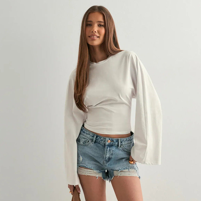 Round Neck Long Sleeve Top - Waist-Tight Fit - Fashions Envy