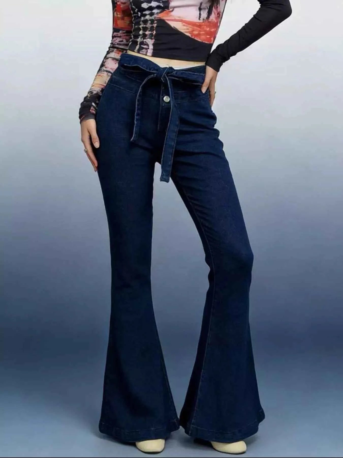 Bow-Tie High-Waisted Flare Jeans