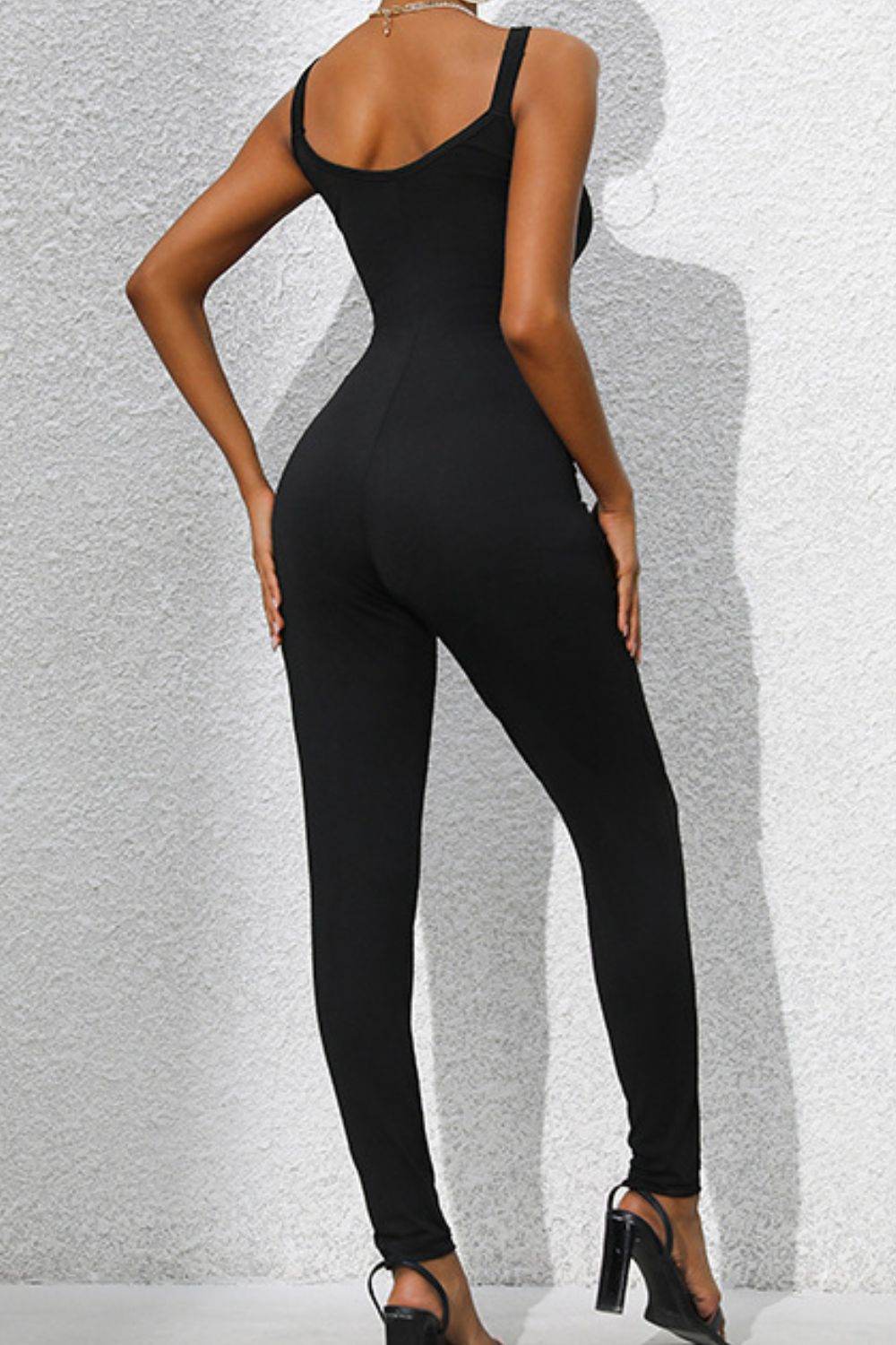 Perfee Scoop Neck Wide Strap Skinny Jumpsuit - Fashions Envy