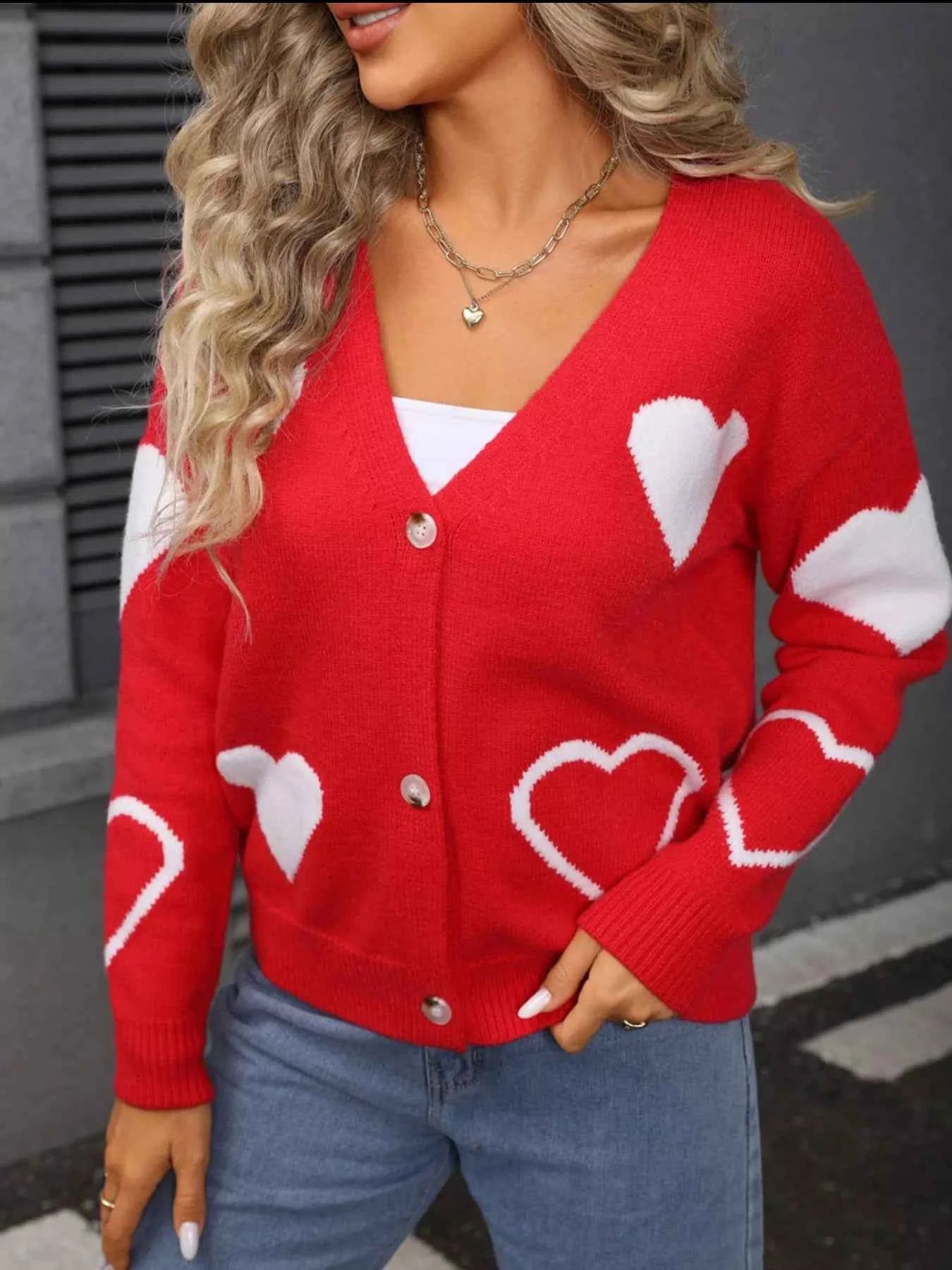 Valentine's Day Heart Cardigan - Knit Button-Up - Fashions Envy