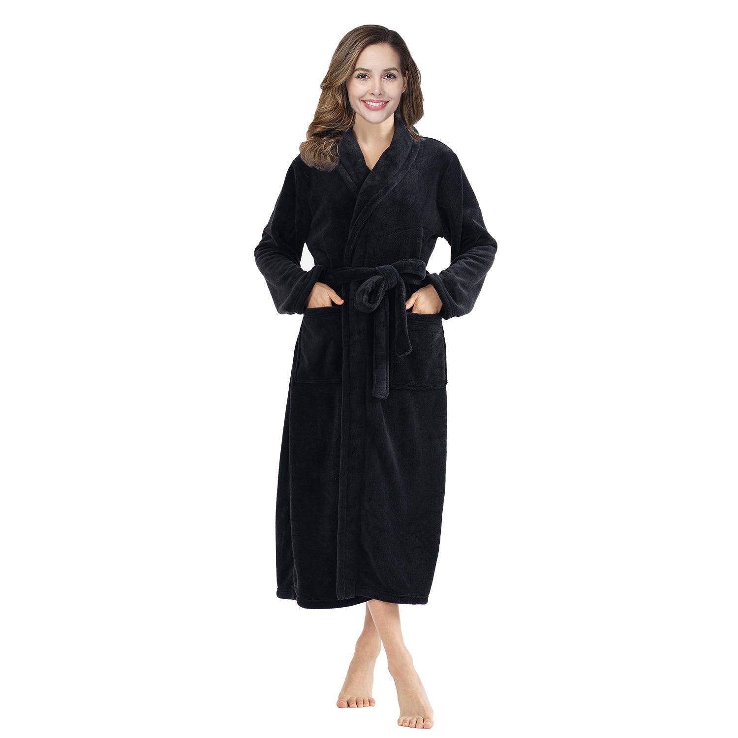 Plush Fleece Bathrobe - Ultra Soft Long Robe for Women