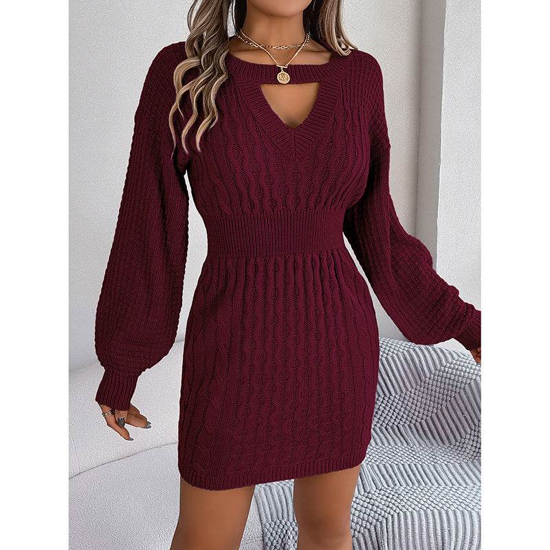 Womens Long Sleeve Sweater Dress Sexy Cut Out Bodycon Mini Fall Dress Trendy Ribbed Ladies Winter Sweater - Fashions Envy