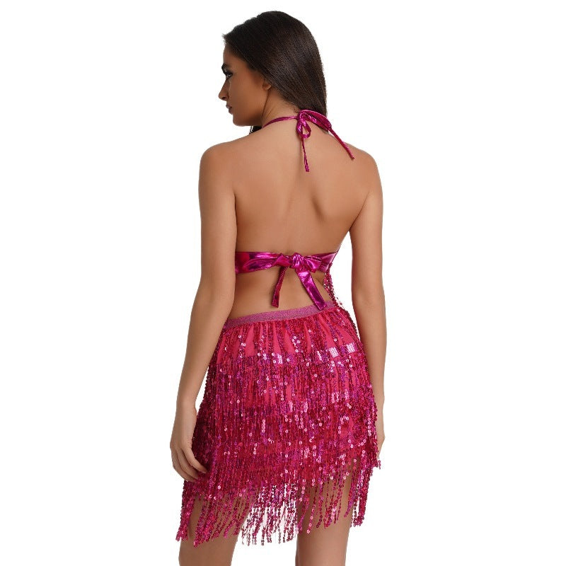 Sexy Tassel Halter Belly Dance Costume Outfit Set