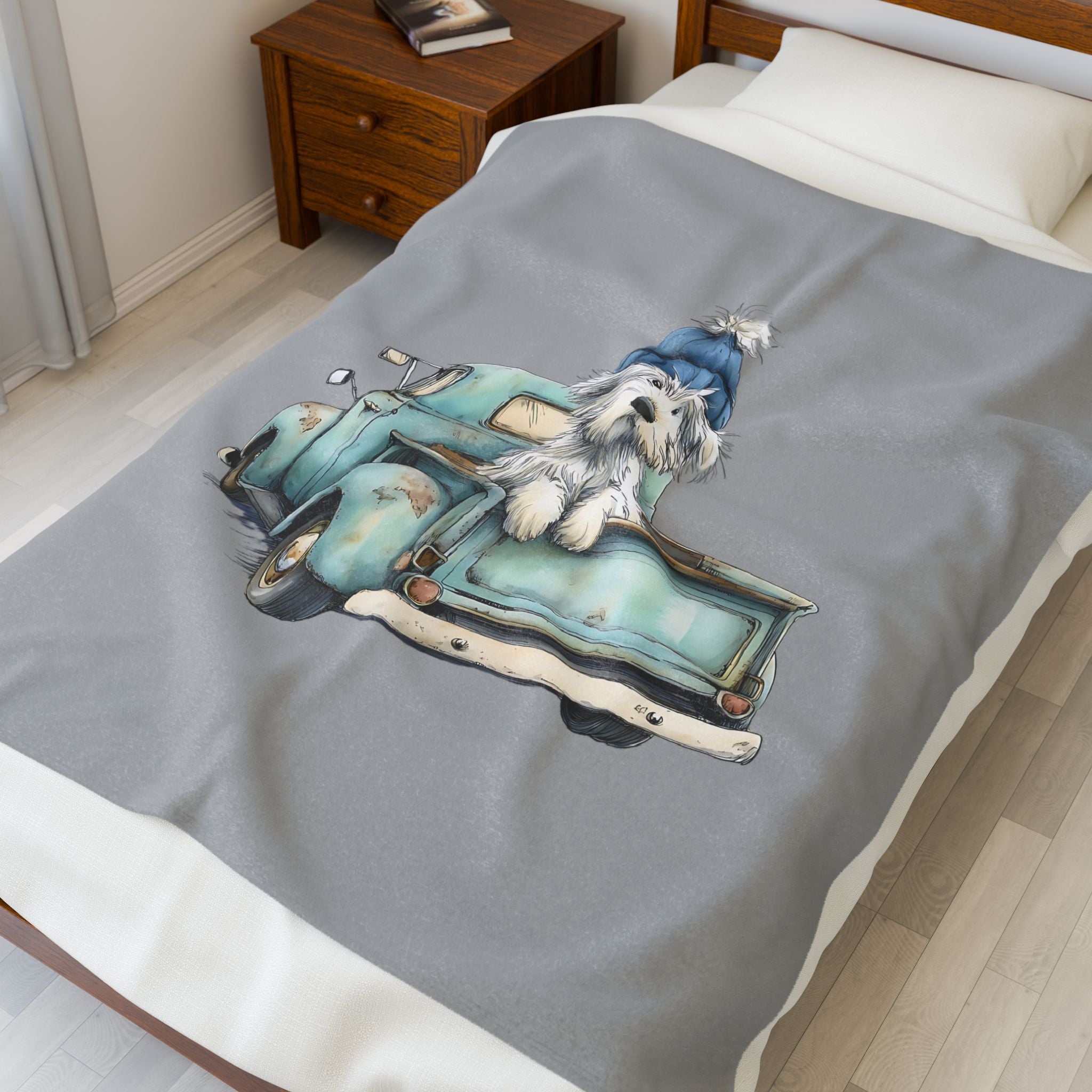 Vintage Truck Puppy Blanket - Cozy Velveteen Throw