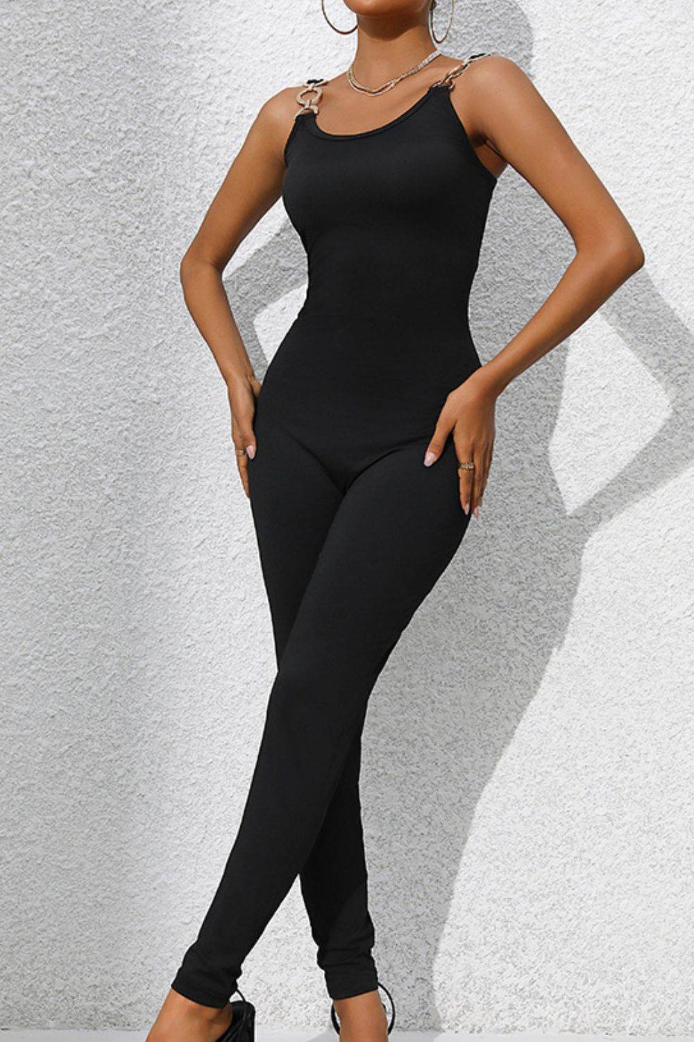 Perfee Scoop Neck Wide Strap Skinny Jumpsuit - Fashions Envy