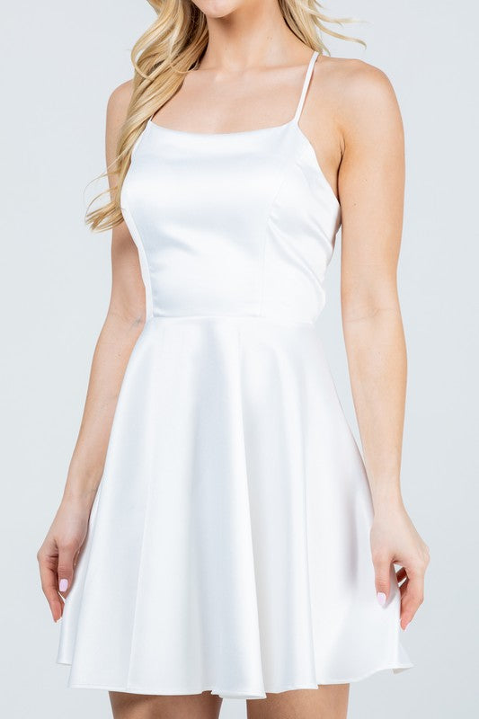 Sleeveless Lace-Up Fit & Flare Party Mini Dress