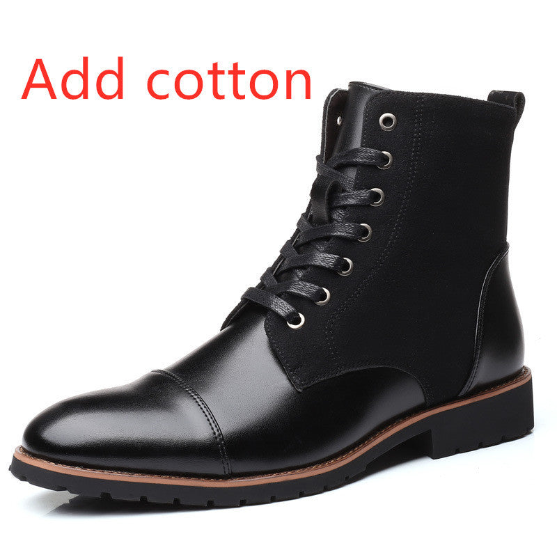 Pointed Tip Lace-up Leather Splicing Martin Boots