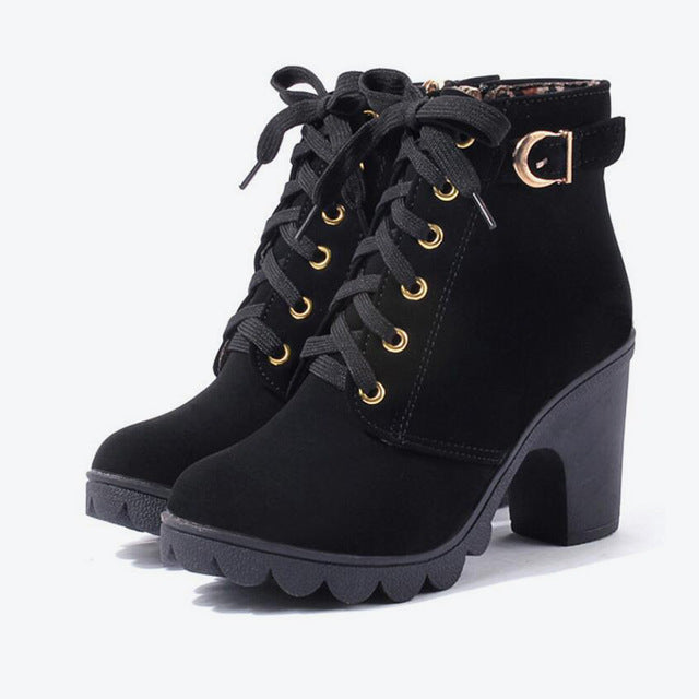 Cross Strap Ankle Boots - Edgy Buckle Combat Booties