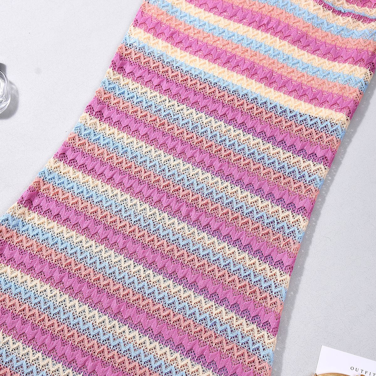 Pink Striped Two-Piece Set - Backless Tube Top Maxi Skirt