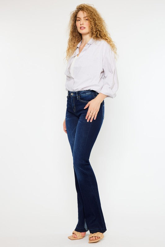 Mid Rise Hem Casual Detail Flare Denim Jeans