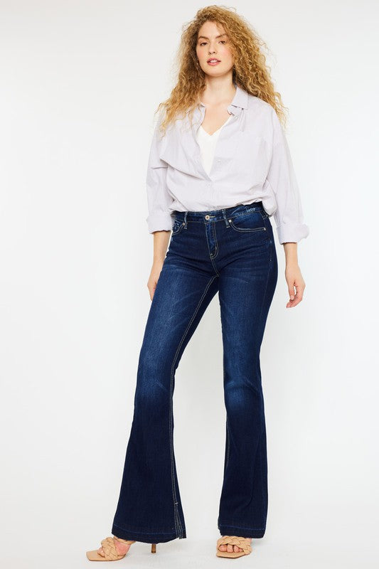 Mid Rise Hem Casual Detail Flare Denim Jeans
