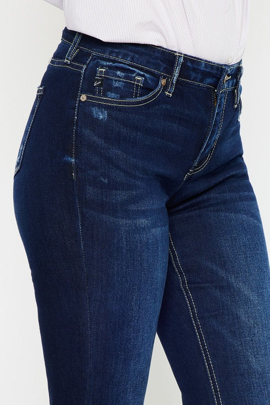 Mid Rise Hem Casual Detail Flare Denim Jeans
