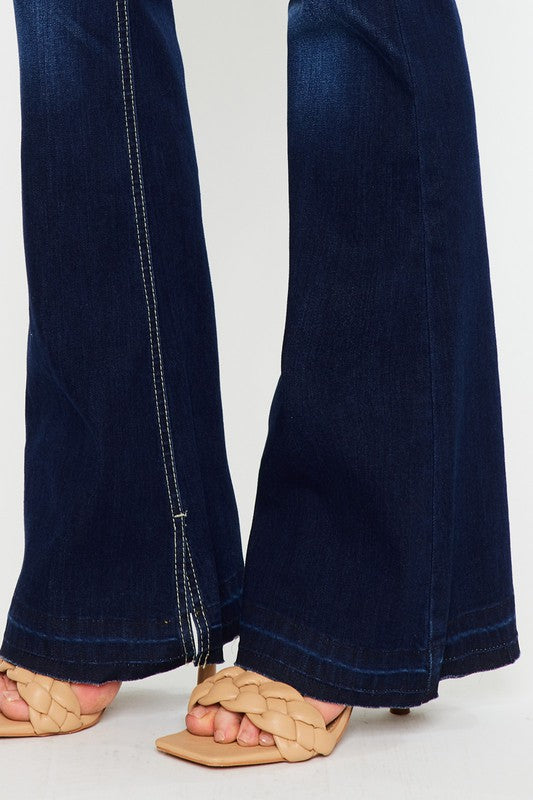 Mid Rise Hem Casual Detail Flare Denim Jeans