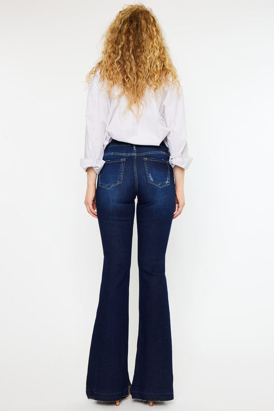 Mid Rise Hem Casual Detail Flare Denim Jeans