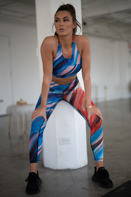 Fitted Sleeveless Watercolor Activewear Set