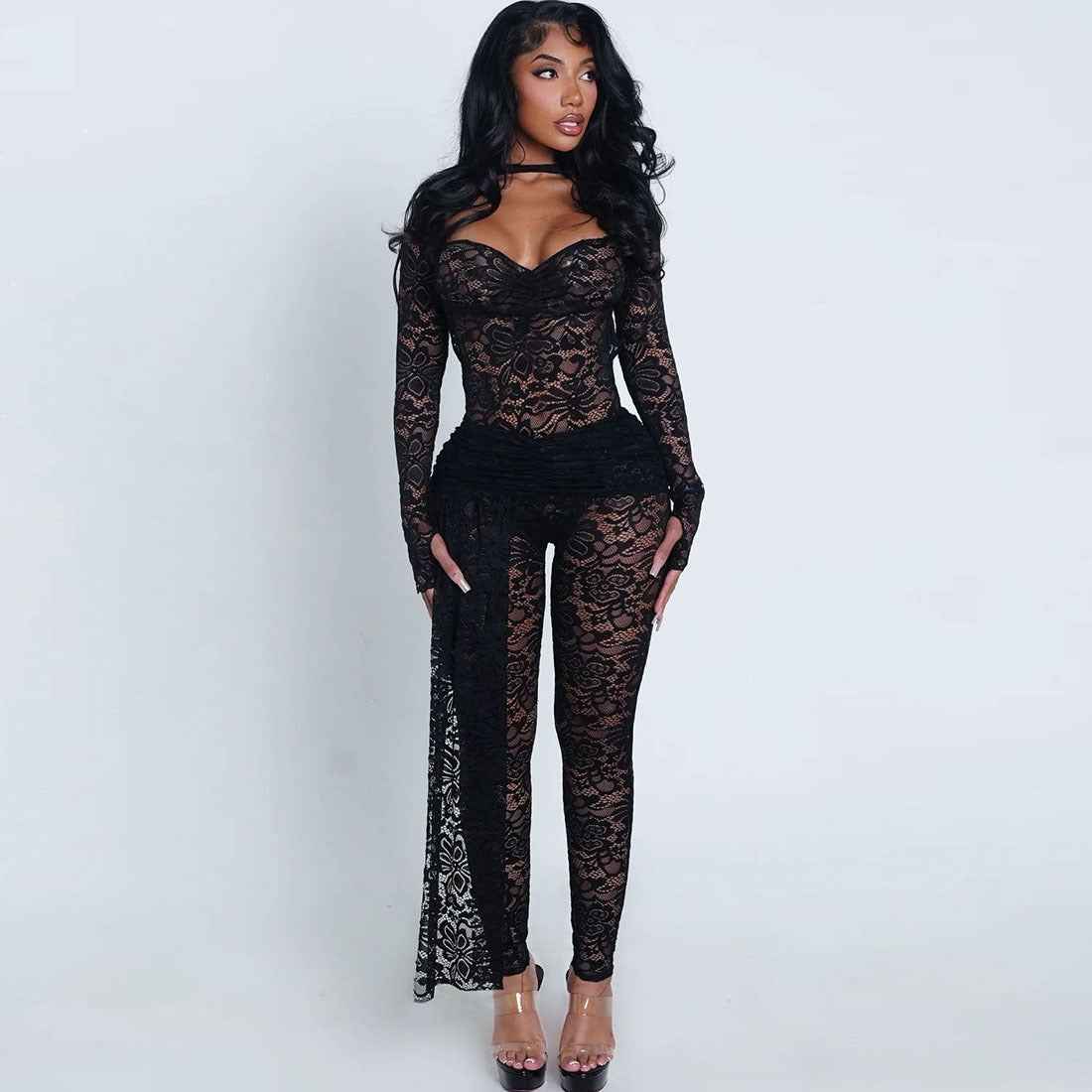 Sexy Lace Hot Girl Outfit Set - Bodysuit and Pants