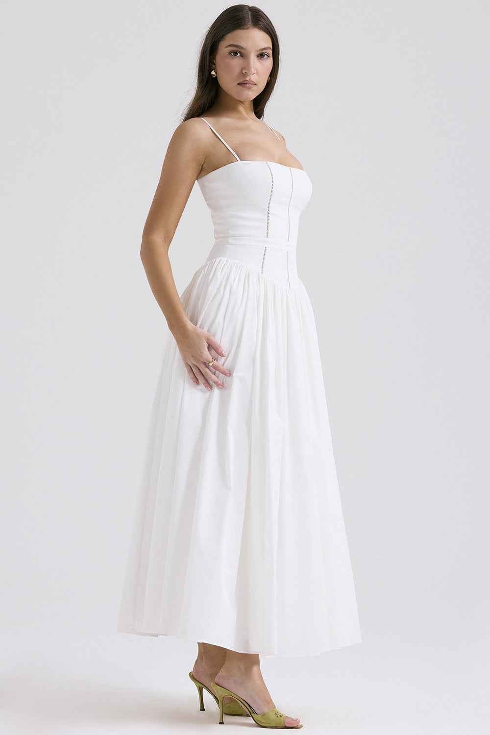 Floral Cami Maxi Dress - Cinched Waist A-Line Spaghetti Strap