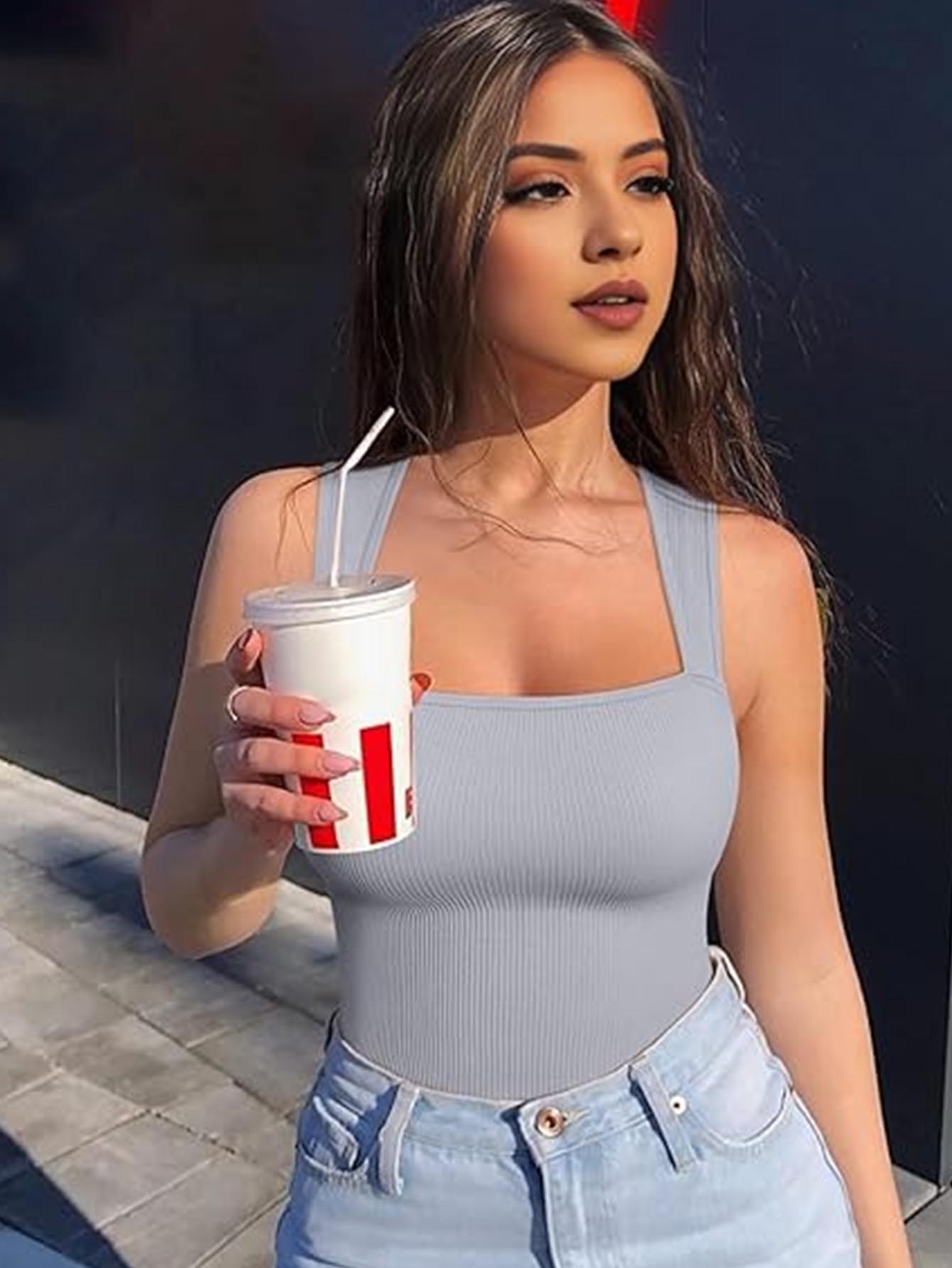 Women's One-piece Sleeveless Square Neck Skinny Yoga Bodysuit