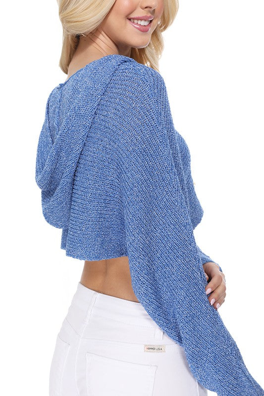 Long Sleeve Knit Cropped Sweater Hoodie Top