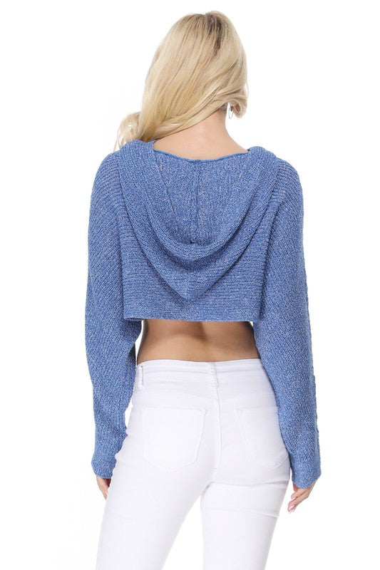 Long Sleeve Knit Cropped Sweater Hoodie Top