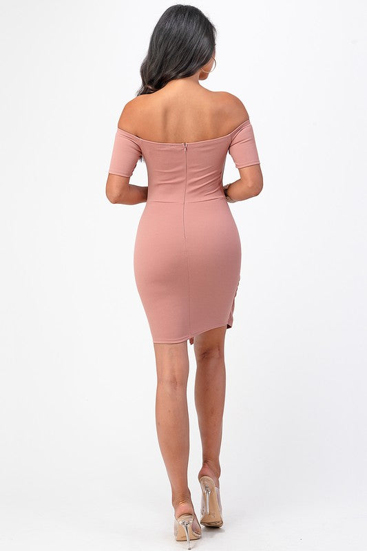 Off The Shoulder Sleeveless Front Twist Bodycon Mini Dress