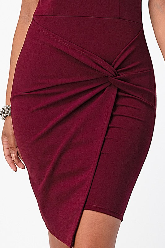 Off The Shoulder Sleeveless Front Twist Bodycon Mini Dress