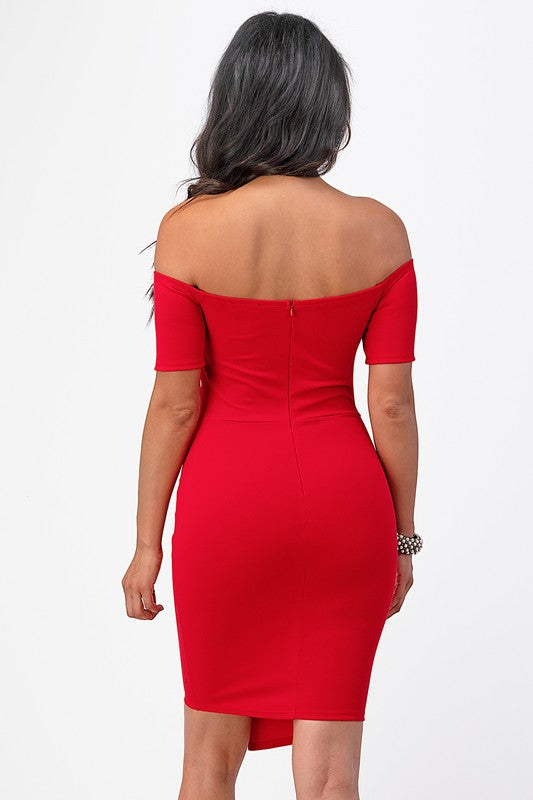 Off The Shoulder Sleeveless Front Twist Bodycon Mini Dress