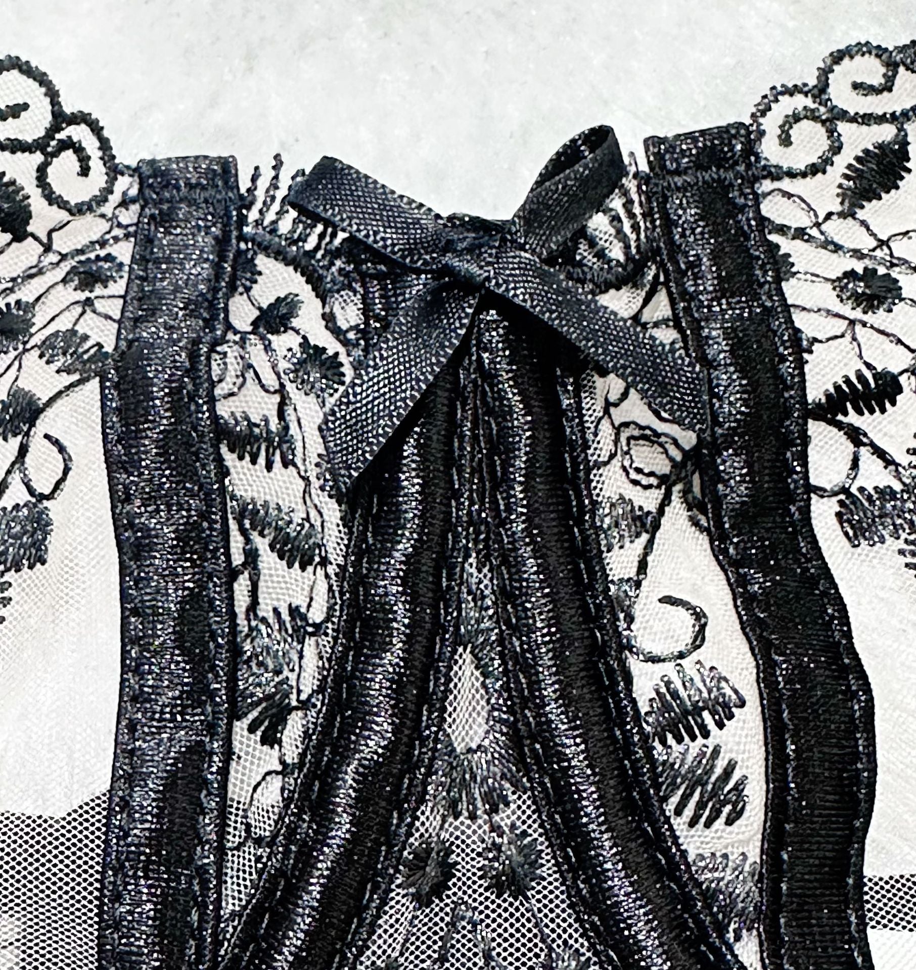 Floral Embroidery Mesh Lingerie Set - Sheer Patchwork - Fashions Envy