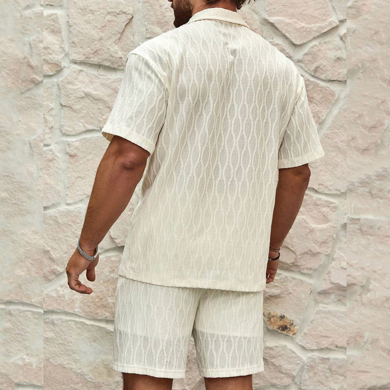 Men's Summer Fashion Solid Loose Casual Two Pieces Lapel Button Shirt Shorts Set