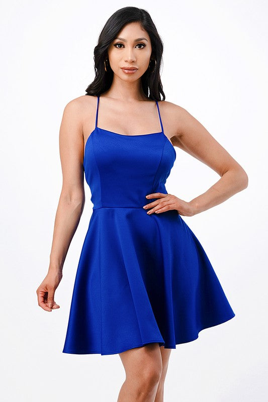 Sleeveless Lace-Up Fit & Flare Party Mini Dress